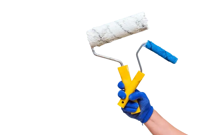 Vorderansicht-Hand-mit-Farbroller